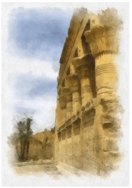 Egyptiska tempel, aquarelle ritning. — Stock vektor