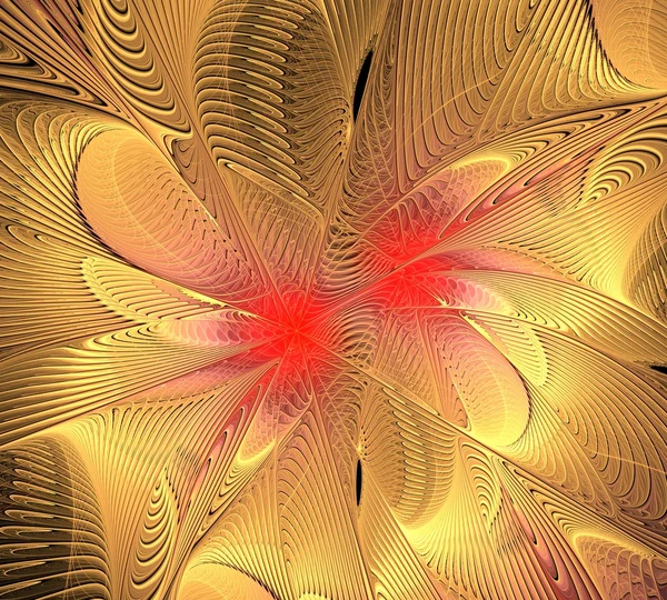 Fractal abstract ontwerp. Rode en gouden veren. — Stockfoto