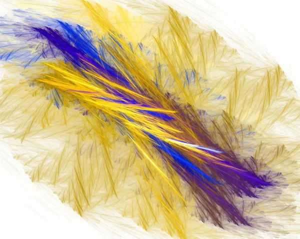 Abstract fractal design. Blue and yellow fibers on white.