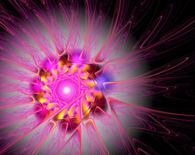 Abstract fractal design. Pink flower on dark gradient.