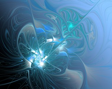 Abstract fractal design. Turbulence of melting silver in blue.