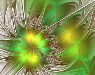 Abstract fractal design. Flower petals in green.