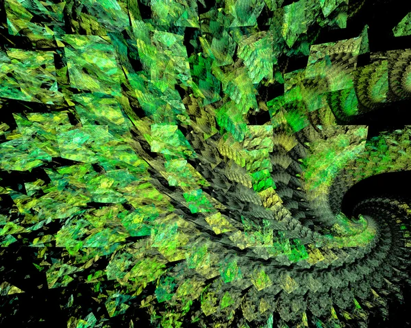 Abstract fractal design. Spiral green mosaic on black.