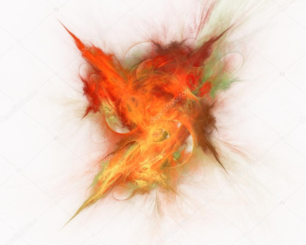 Abstract fractal design. Burst of red flame on white.