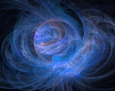 Abstract fractal design. Textured blue sphere on black.