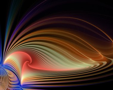 Abstract fractal design. Red spirals on black.