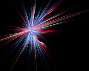 Abstract fractal design. Red blue burst on black.