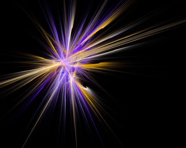 Abstract fractal design. Yellow violet burst on black. — Stok fotoğraf
