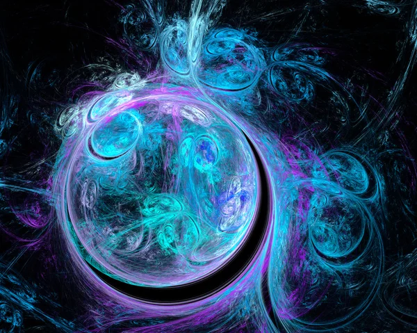 Abstract fractal design.Blue cosmic bubbles on black. — Stock Photo, Image