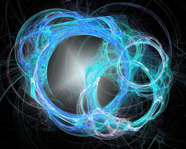 Diseño fractal abstracto. Burbujas cósmicas azules sobre negro . — Foto de Stock