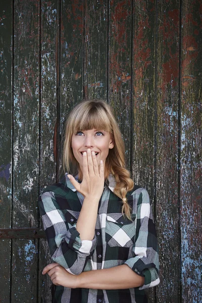 Surprised young blond woman — Stock Photo, Image