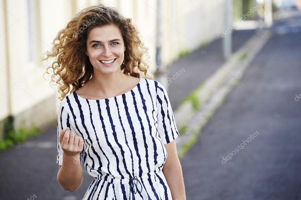 beautiful woman in stripes