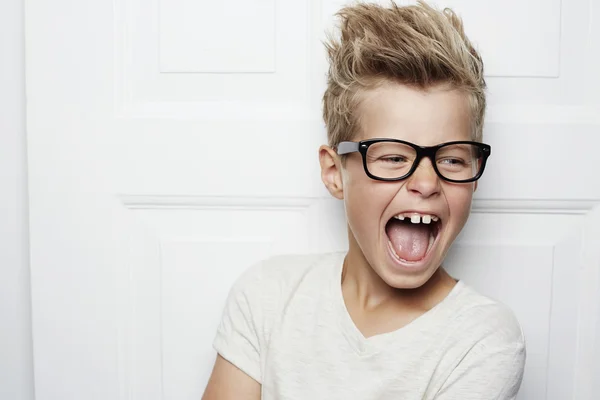 Shouting boy with spectacles — Stock Photo, Image