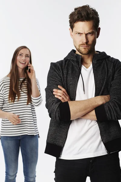 Angry boyfriend ignored by girlfriend — Stock Photo, Image