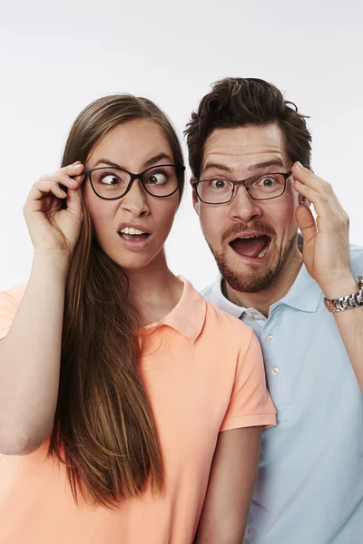 Crazy couple pulling faces — Stock Photo, Image