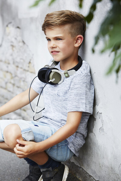 Boy wearing headphones