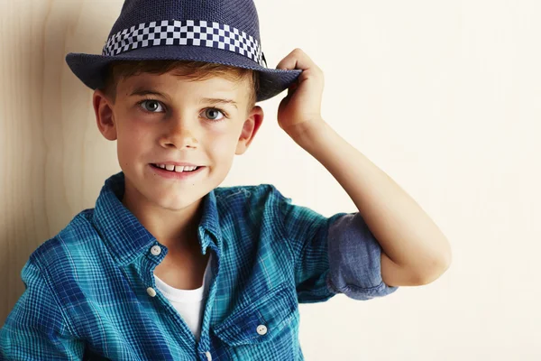 Boy wearing checked shirt — Stock Photo, Image