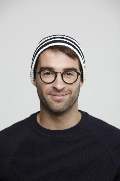 Hipster in hat and glasses — Stock Photo, Image