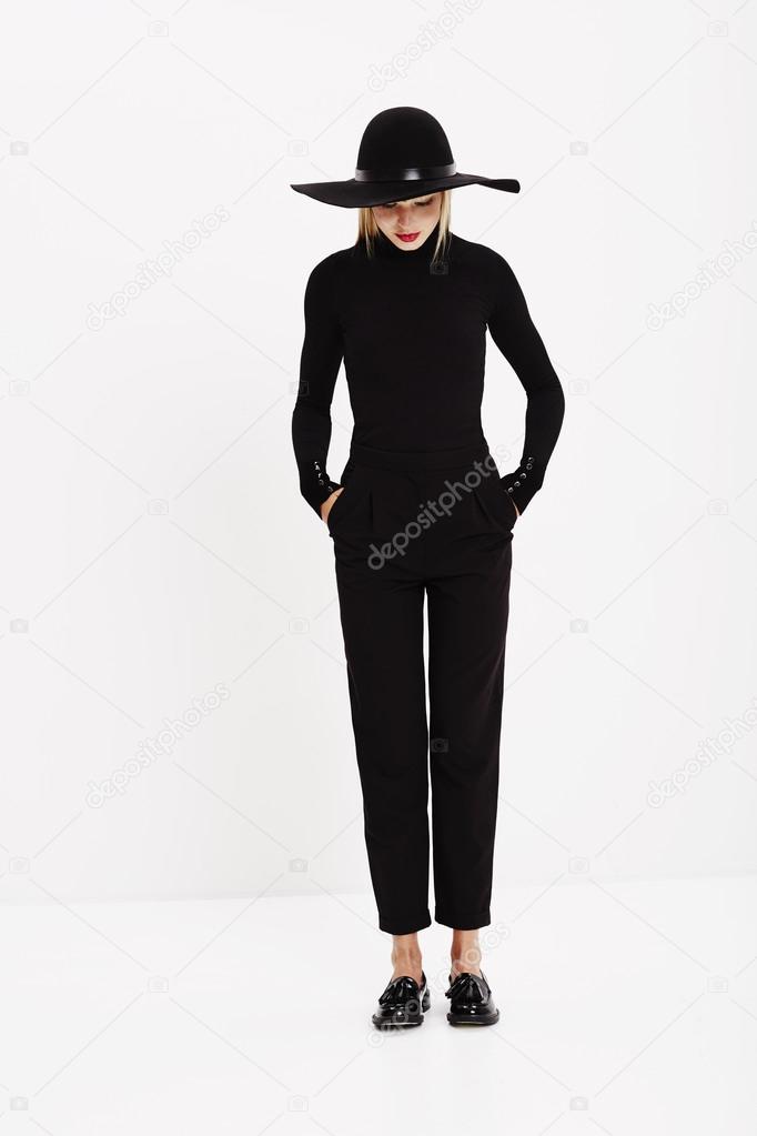 Fashion model in black clothing