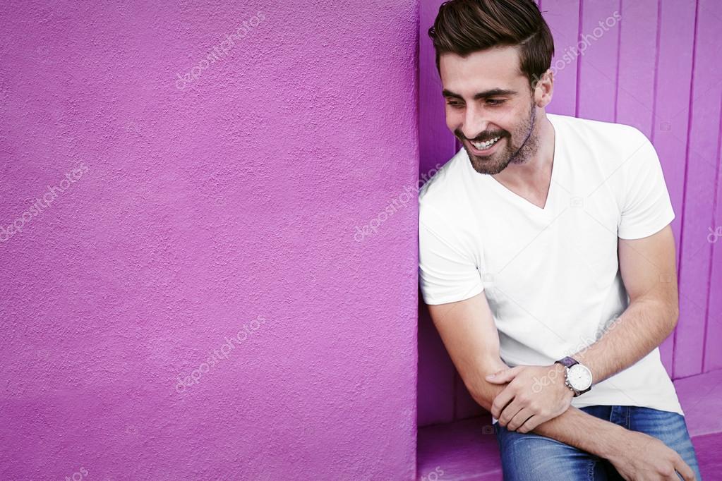 Young man in white t-shirt