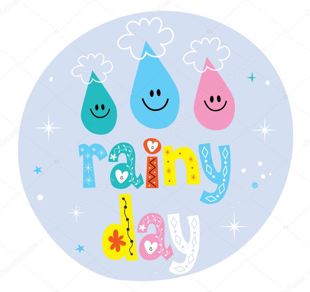 rainy day decorative type design with rain drop characters