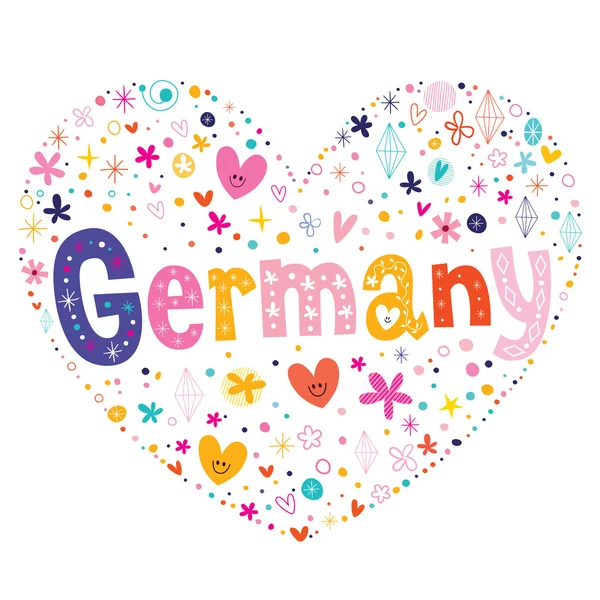 Alemanha coração em forma de tipo de desenho vetorial lettering —  Vetores de Stock