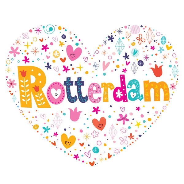 Rotterdam a forma di cuore tipo lettering vector design — Vettoriale Stock
