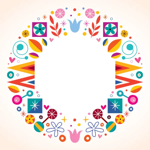 Floral círculo retro redonda borda quadro — Vetor de Stock