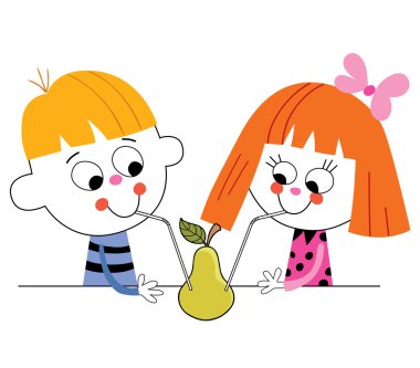 küçük erkek ve kız armut suyu içme