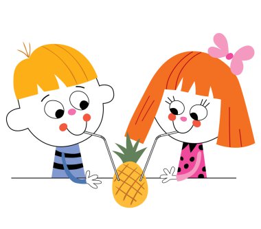 küçük erkek ve kız ananas ananas suyu içme