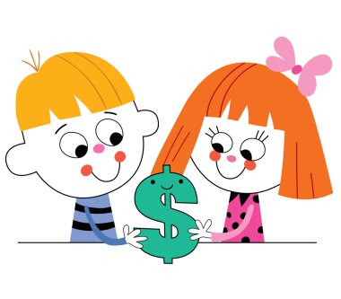  küçük erkek ve kız dolar simgesiyle