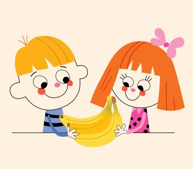 küçük bir çocuk ve muz ile küçük kız