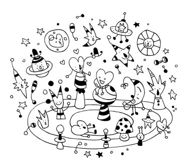 Kozmik aşk çizgi film karakterleri illüstrasyon