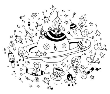 Satürn çizgi film karakterleri boşluk evren illüstrasyon