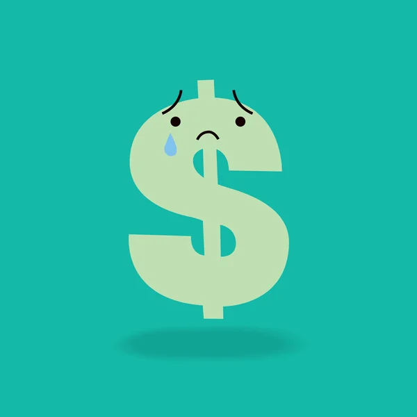 Crying dólar signo de dibujos animados carácter economía dinero concepto ilustración — Vector de stock