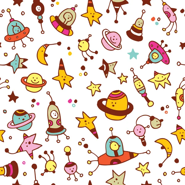 Aliens, planets, stars, space cosmos seamless pattern — Stock Vector