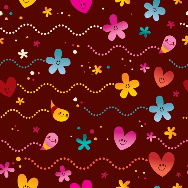 Cute hearts and flowers seamless pattern — Stock Vector