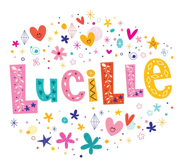 Lucille nombre de pila femenino diseño de letras único — Vector de stock