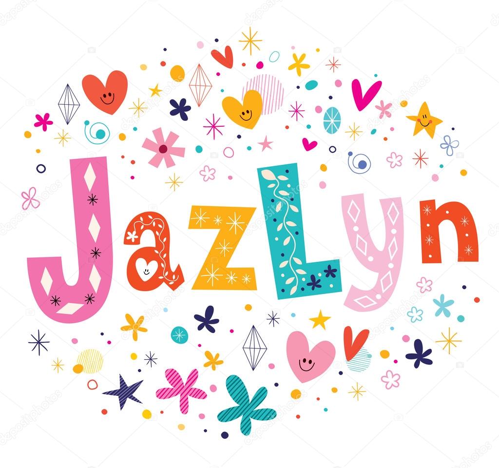Jazlyn female given name unique lettering design Stock Vector by