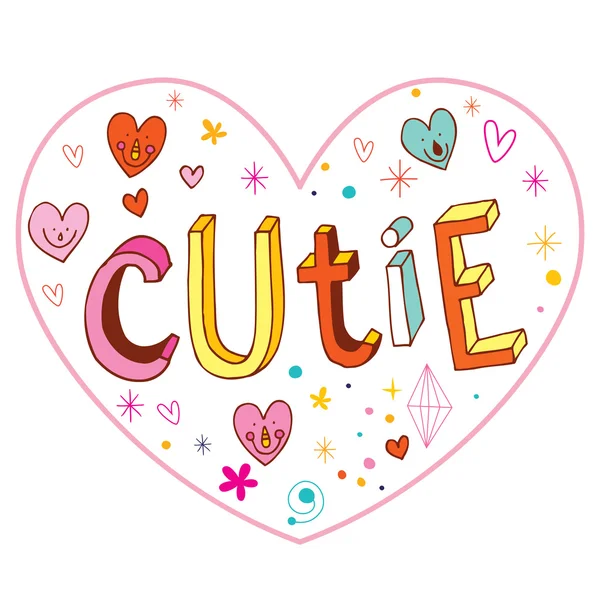 Cutie hartvormige liefde design met hand belettering — Stockvector