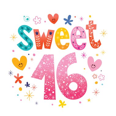 Sweet Sixteen metin dekoratif benzersiz tipografi yazı