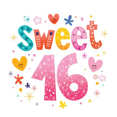 Sweet Sixteen text decorative unique typography lettering clipart