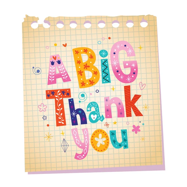 A big thank you notepad paper message with unique hand lettering — Stock Vector