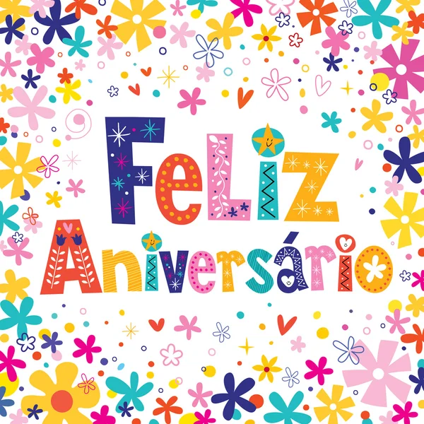 Feliz Aniversario Portugués Happy Birthday card — Archivo Imágenes Vectoriales