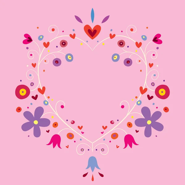 Heart shaped ornamental frame with flowers — Stock Vector