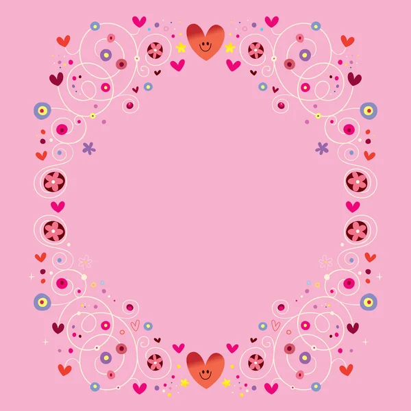 Coeurs et fleurs cadre ornemental floral — Image vectorielle