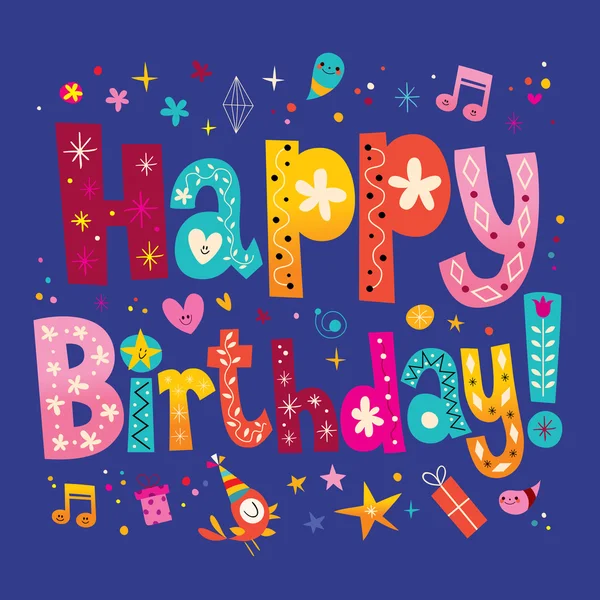 Happy Birthday text decorative type unique lettering — Stock Vector