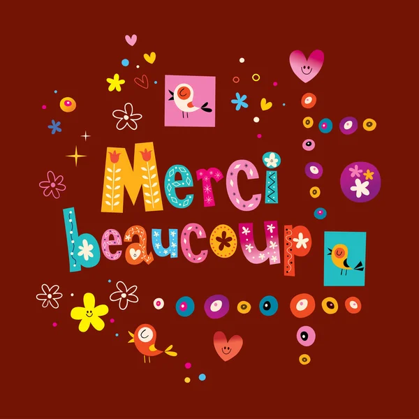 Merci beaucoup muchas gracias en francés tarjeta de felicitación — Vector de stock