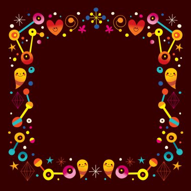 çizgi film sanat retro çerçeve kenarlığı sevimli karakter tasarım öğeleri ile