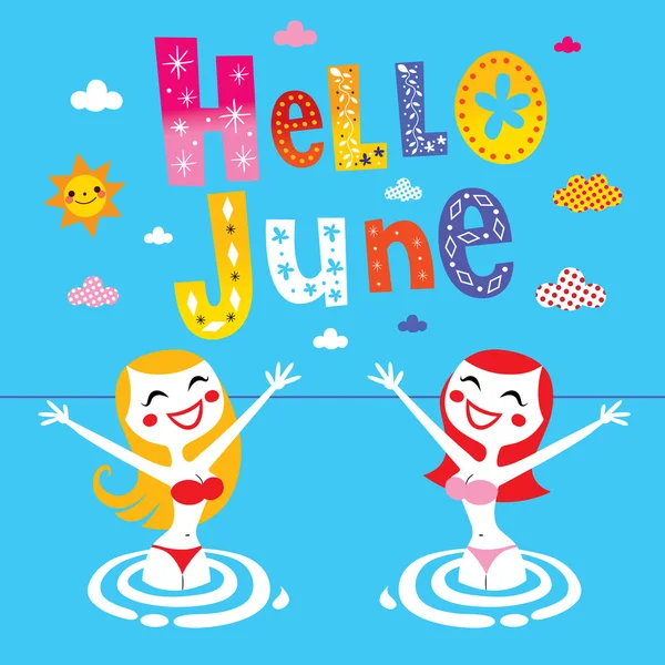 Hello június nyári design — Stock Vector